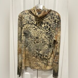 ❄️ SãoPaulo Woman’s Rhinestones Front Adorned Jersey Turtleneck, Size 10